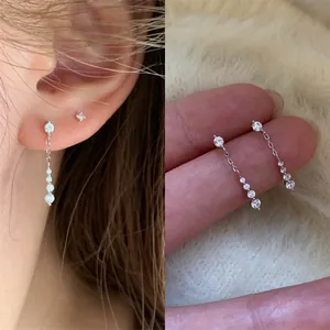 Korean Style Zirconia Drop Earrings For Women Fashion Silver Color Long Tassel Earrings Light Luxury High-end Temperament Ear Jewelry Gift