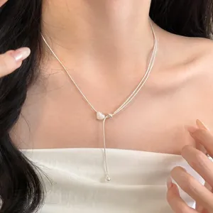 Elegante collana con pendente a cuore in argento stile francese su doppia catena
