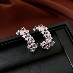 Squisiti Orecchini a Bottone Geometrici a Forma di C Con Perno Orecchino Zirconia Resina Intarsiato Rame Gioielli di Moda per Donna