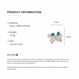 Detailed product info for chiffon flower stud earrings with size and material specs