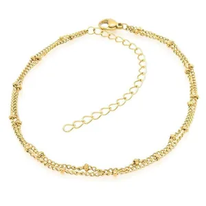 Elegante doppelreihige Fußkette aus goldfarbenem Edelstahl mit verstellbarer Verlängerung