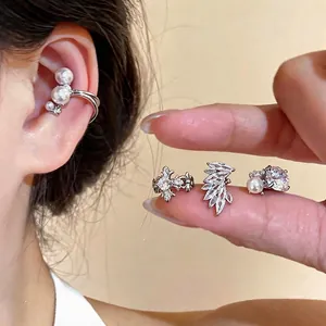 Luxury Copper Zirconia Heart Cross Ear Cuff For Women Non Piercing Clip On Earrings With 925 Sterling Silver Earring Post