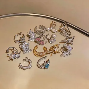 Assorted elegant zircon ear cuffs and non-pierced clips for women in a luxury display