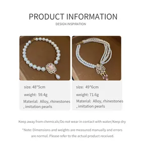 Specifiche dettagliate per collane vintage di perle e pendenti a fiore con strass