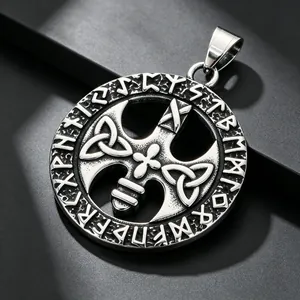 Nordic Viking Celtic Rune Totem Stainless Steel Pendant Valknut Men Vintage Necklace Jewelry Accessory Round Rune Pendant