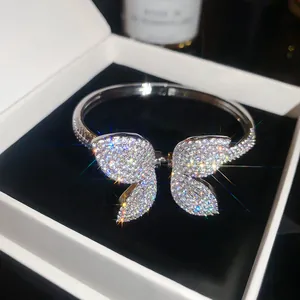 Elegant silver butterfly bangle encrusted with brilliant cubic zirconia in a white gift box