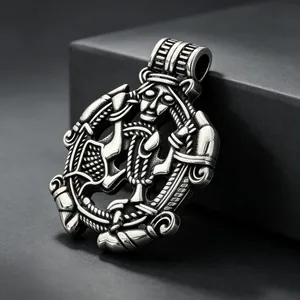 Detailed macro view of vintage Viking Valknut rune titanium steel pendant for men