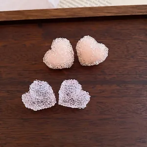 Elegant Korean style resin heart stud earrings with unique sugar-coated fragment texture