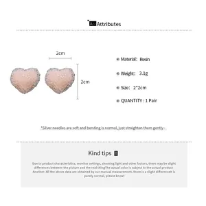 Detailed measurements and material specifications of pink resin jelly heart stud earrings