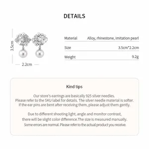 Detailed specification of floral pearl earrings with size, weight, and material information.