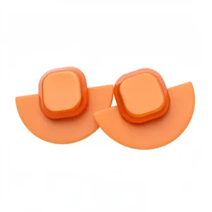 Vintage orange resin square fan-shaped earrings with silver needles for women fashion