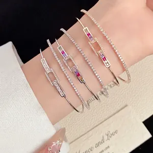 Elegant 18k gold plated square zircon open cuff bracelet set for women fashion jewelry
