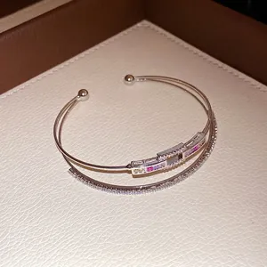 18k gold plated double-layered open bangle with colorful zirconia accents