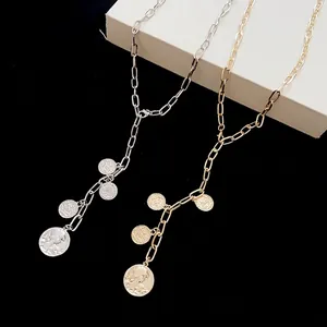 Fashionable gold and silver portrait coin necklaces with tassel chain design