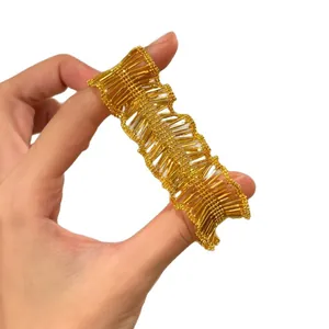 Elegant vintage pleated gold lace bracelet and necklace with accordion texture design