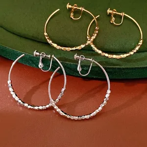 14K Gold Plated Faceted Bead Hoop Ear Clips Non Pierced Earrings Minimalist Copper High End Jewelry For Women