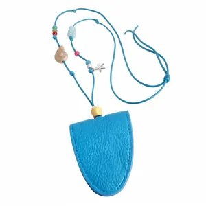 Stylish blue leather glasses holder necklace with shell and starfish charms for women