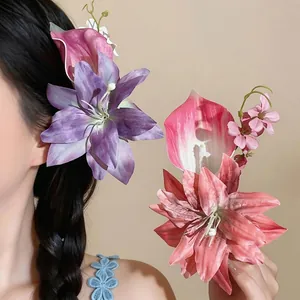 Fermaglio per Capelli Grande Fiore Artificiale Stile Resort Fatto a Mano Tessuto Floreale Accessorio per Capelli Donna Festa