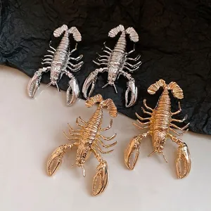 Vintage Exaggerated Alloy Lobster Stud Earrings With Silver Earring Post Gold Silver Metallic Marine Animal Earrings For Women Party Jewelry