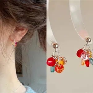 Colorful zircon cluster stud earrings in sweet forest style for personalized fashion look