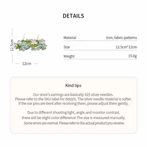 Detailed view of the elegant fabric flower hairpin dimensions and material specifications.