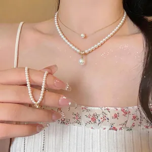 14K Gold Plated Copper Artificial Pearl Zirconia Necklace French Elegant Choker Minimalist Pendant Necklace For Women Handmade Jewelry Gift