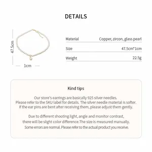 Product dimensions and material details for elegant 14k gold plated pearl necklace choker