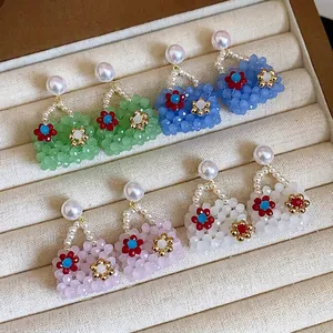 Colorful beaded handbag-shaped pearl earrings in multiple colors for a sweet aesthetic