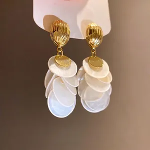 14k gold plated round shell fringe earrings for a luxurious and elegant look