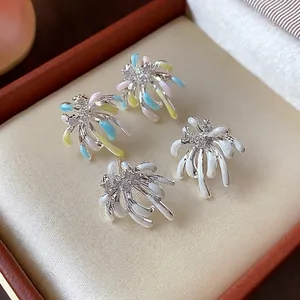 Zirconia Fireworks Stud Earrings with 925 Sterling Silver Post Copper Oil Dripping Flower Minimalist Earrings for Women Fashion Jewelry