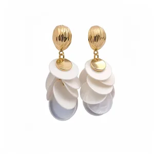 Elegant 14k gold plated shell disc tassel earrings for women fashionable jewelry