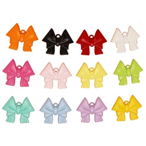 Colorful matte spray-painted alloy bow charms for DIY jewelry and accessory making