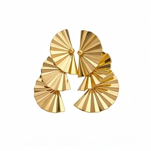 Elegant gold pleated fan-shaped drop earrings for women with a minimalist metallic design.