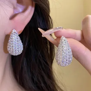 Elegant Waterdrop Dangle Stud Earrings for Women Silver Color Copper Inlaid Zirconia Light Luxury Fashion Jewelry With Silver Post