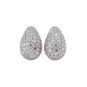 Sparkling silver needle zircon teardrop stud earrings with elegant pavé setting