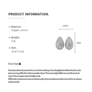 Detailed size and material information for elegant waterdrop zircon stud earrings