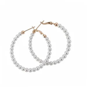 Elegant French vintage large white pearl beaded hoop earrings for women classic jewelry