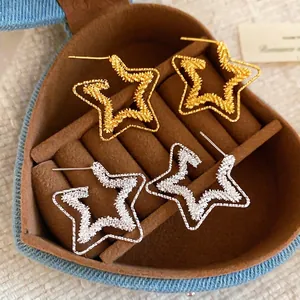 Luxury 18K Gold Plated Star Stud Earrings For Women With 925 Sterling Silver Earring Post Elegant Hollow Texture Star Earrings Minimalist Jewelry