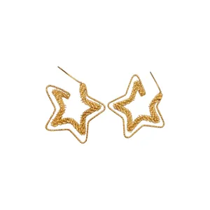 18k gold plated star stud earrings with textured finish and silver needle