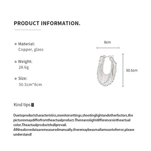 Detailed info for crystal bead fringe lace necklace with dimensions 50.5cm and 8cm