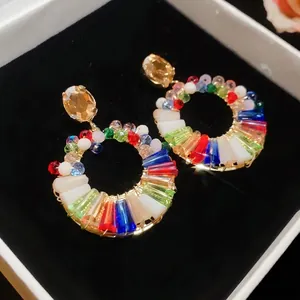 Orecchini a Bottone Rotondi Bohemian di Lusso in Vetro Strass Placcati Oro Gioielli Geometrici Colorati per Donna Accessorio Vacanza