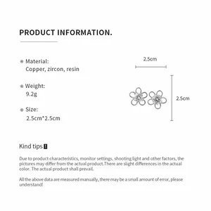Detailed size and material specification for flower-shaped zircon resin earrings