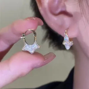 Korean Style Sparkly Zirconia Starburst Stud Earrings Light Luxury Elegant Gold Copper Jewelry For Women Party Daily Gift