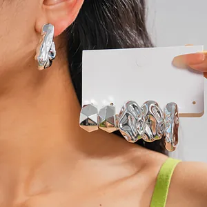 6Pcs Geometric Irregular Stud Earrings Set for Women Minimalist Metallic Crinkled Punk Stud Earrings Gold Silver Plated Jewelry Gift