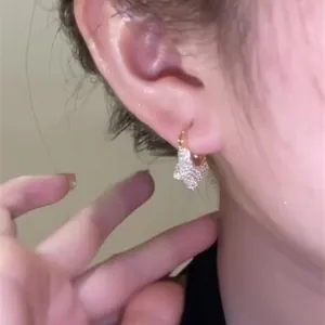 Detailed close-up view of elegant sparkling zircon starburst hoop earrings on ear