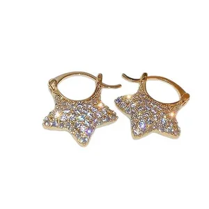 Elegant sparkling zircon star hoop earrings in gold plating for a refined minimalist look