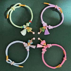 Hand-woven Dragon Boat Festival Bracelet Chinese Style Songbrocade Zongzi Triangle Bracelet With Tassel Artificial Pearl