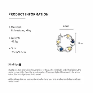 Spécifications du bracelet en strass évidé ovale, longueur 23 cm, matériau en alliage