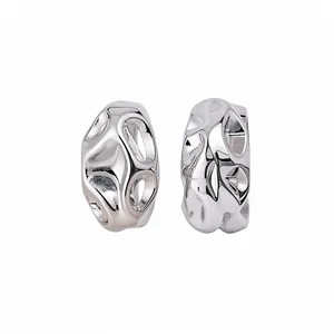 Exaggerated irregular geometric silver metallic pleated earrings