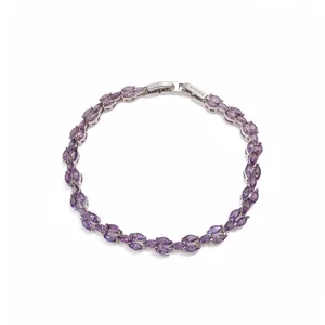 Elegant silver bracelet with marquise-cut purple zircons and secure clasp closure